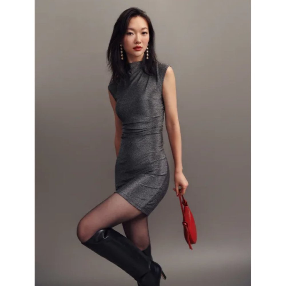 NWOT Reformation Alden Knit Dress in Silver Sparkle Grey Mini Sleeveless